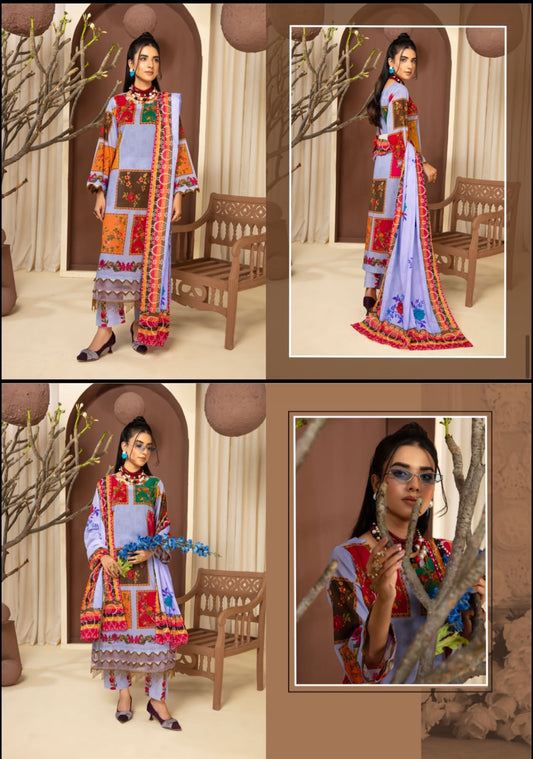 Digital Printed Lawn 3 Piece Unstitched Suit – Elegant Lavender Summer Collection
