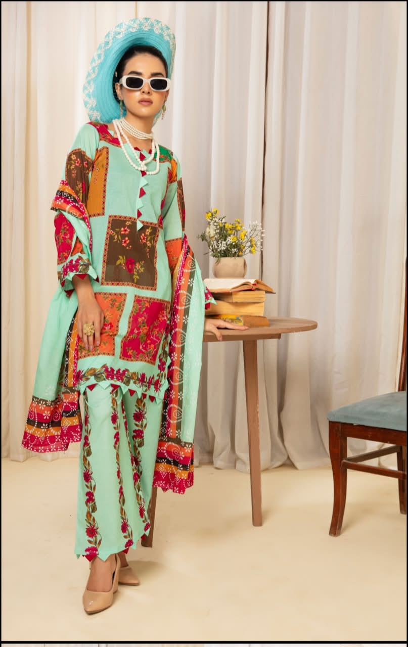 Surati Vol-12 Digital Luxury Airjet Printed Lawn 3 Piece Unstitched Suit